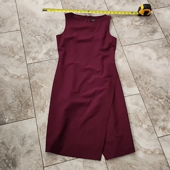 THEORY WRAP FRONT WOOL PENCIL SHEAL BURGUNDY LINED DRESS EUC SIZE 2